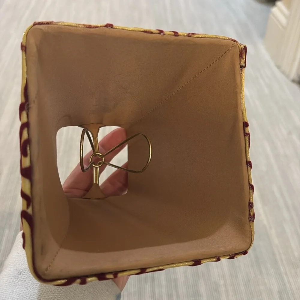 Elegant Gold and Burgundy Patterned chandelier shades - set of 5. - Picture 2 of 4